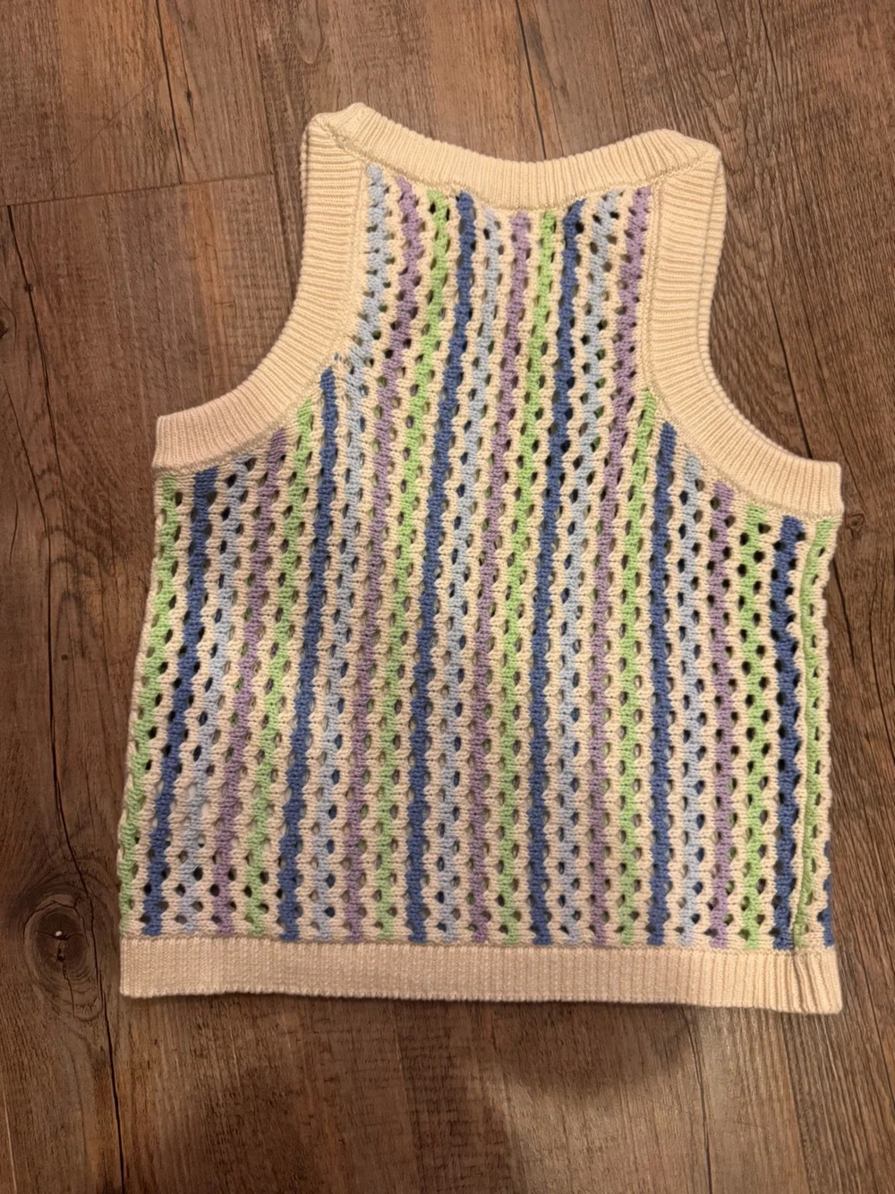GAP Cream Crochet Tank with Pastel Blue, Green & Lavender Stripes